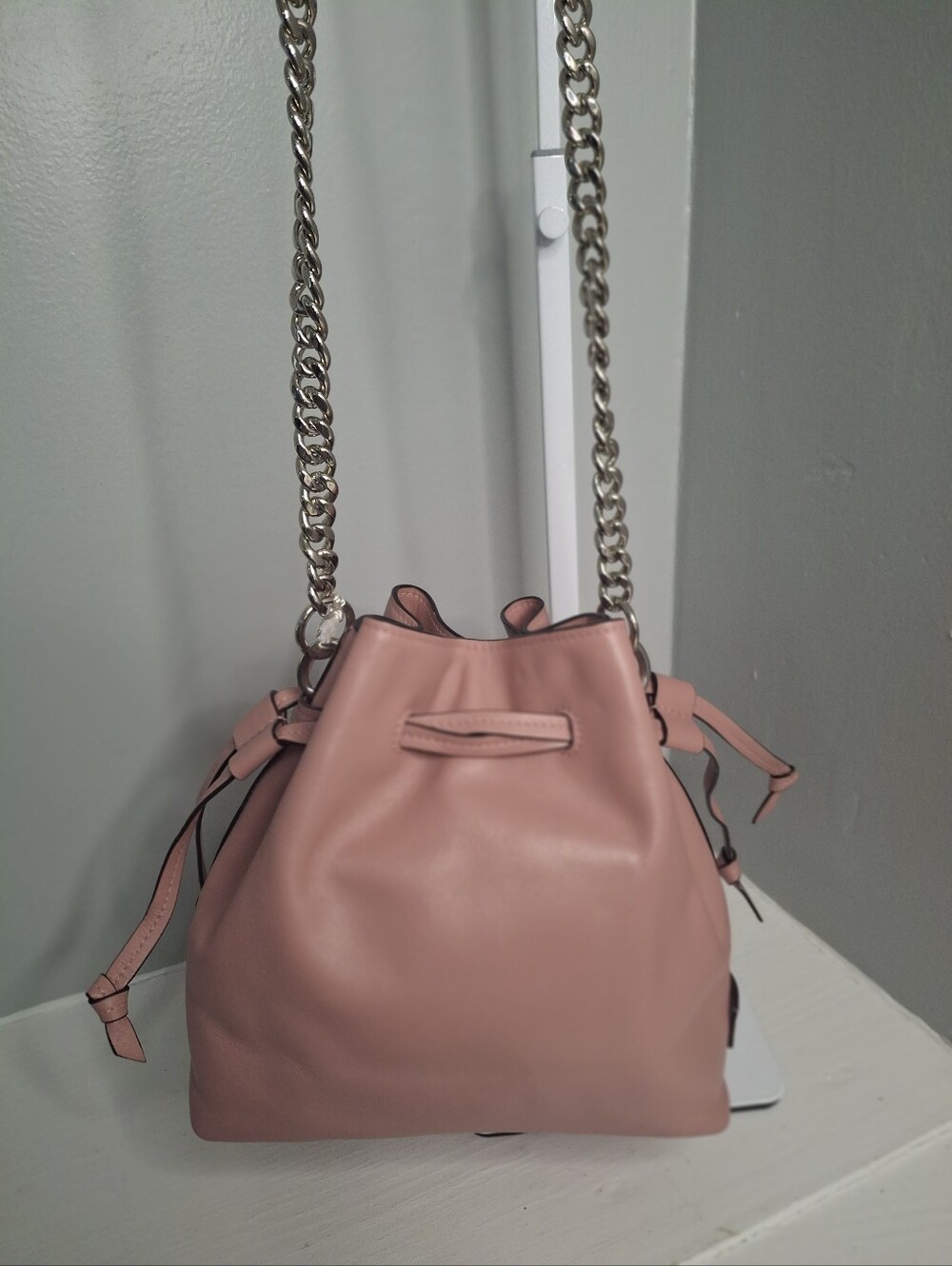 Jimmy Choo Callie Drawstring Bucket Bag NWT COA Blush Calf Leather Made in Italy - Picture 3 of 10